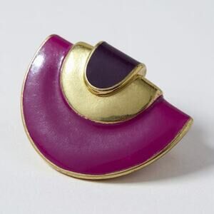 Vintage Monet Geometric Enamel Brooch Pin 80s Art Deco Revival Gold Monogram